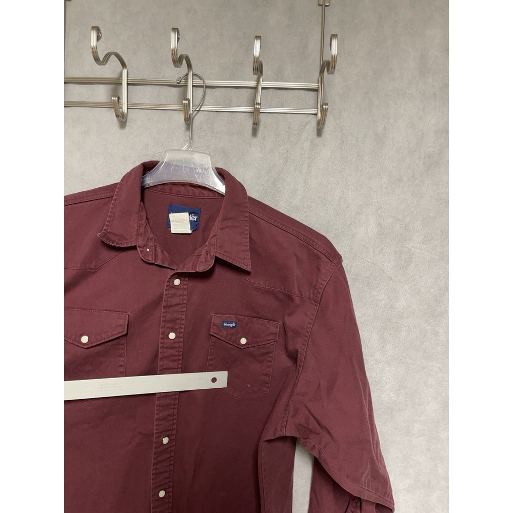 VTG Wrangler Shirt Men 2XL Burgundy Heavy Twill Button Up Cowboy Cut Work Casual - Picture 5 of 8